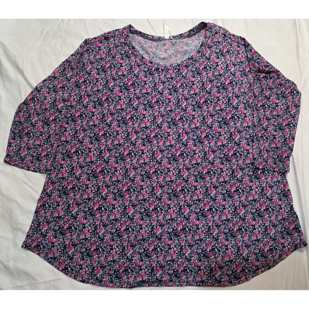 Dear Scarlett Floral Knit Top XL Navy Pink Ditsy 3/4 Sleeve Blouse NWOT